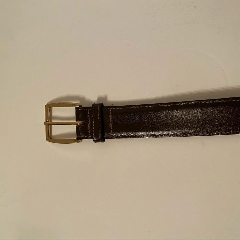 DANBURY BELT BROWN LEATHER GOLD BUCKLE SIZE 34 USA MENS ACCESSORY